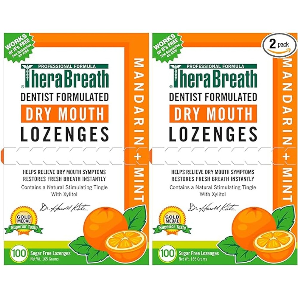TheraBreath Dry Mouth Lozenges Mandarin Mint front packaging for oral hydration.