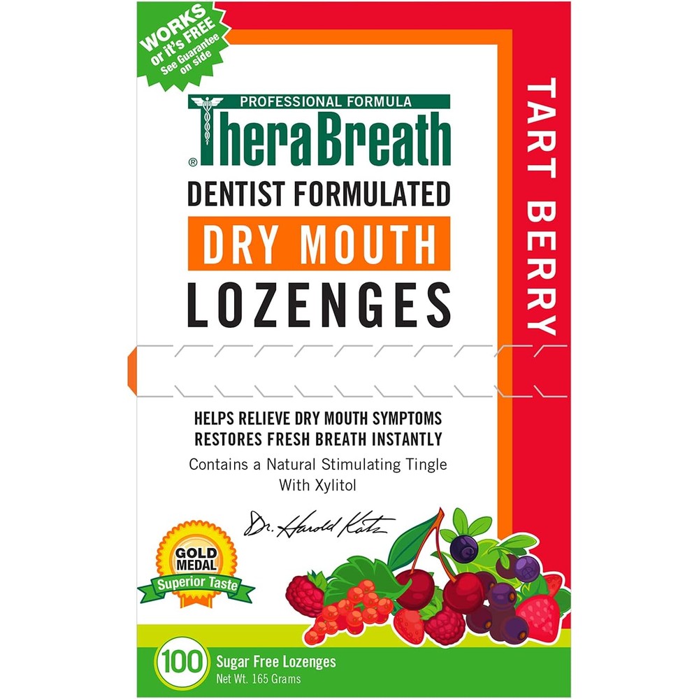 TheraBreath Dry Mouth Lozenges Tart Berry front packaging for oral hydration.