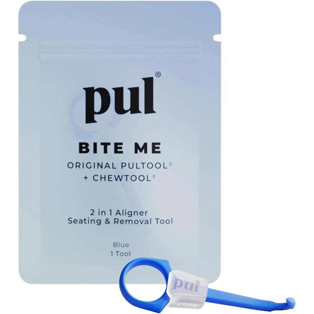 The Pultool PUL 2-in-1 aligner seating and removal tool front view for Invisalign care.