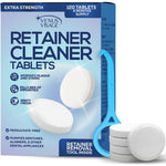 Venus Visage Retainer Cleaner Tablets 120 Pieces front packaging box showing clear aligner care benefits