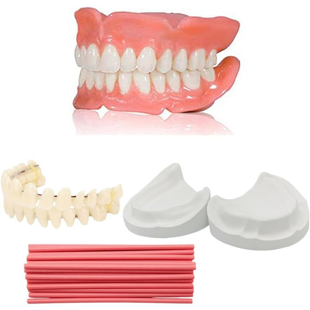 Top and Bottom DIY Denture Fake Teeth set - Do it Yourself Full or Partial Denture at Home, Repair Missing Teeth