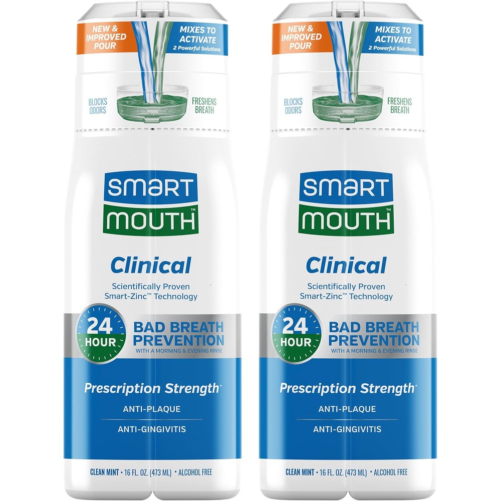 SmartMouth DDS Activated Clinical Mouthwash - Adult Mouthwash for Fresh Breath - for Gum Health, Gingivitis & More - Clean Mint Flavor, 16 fl oz (2 Pack)