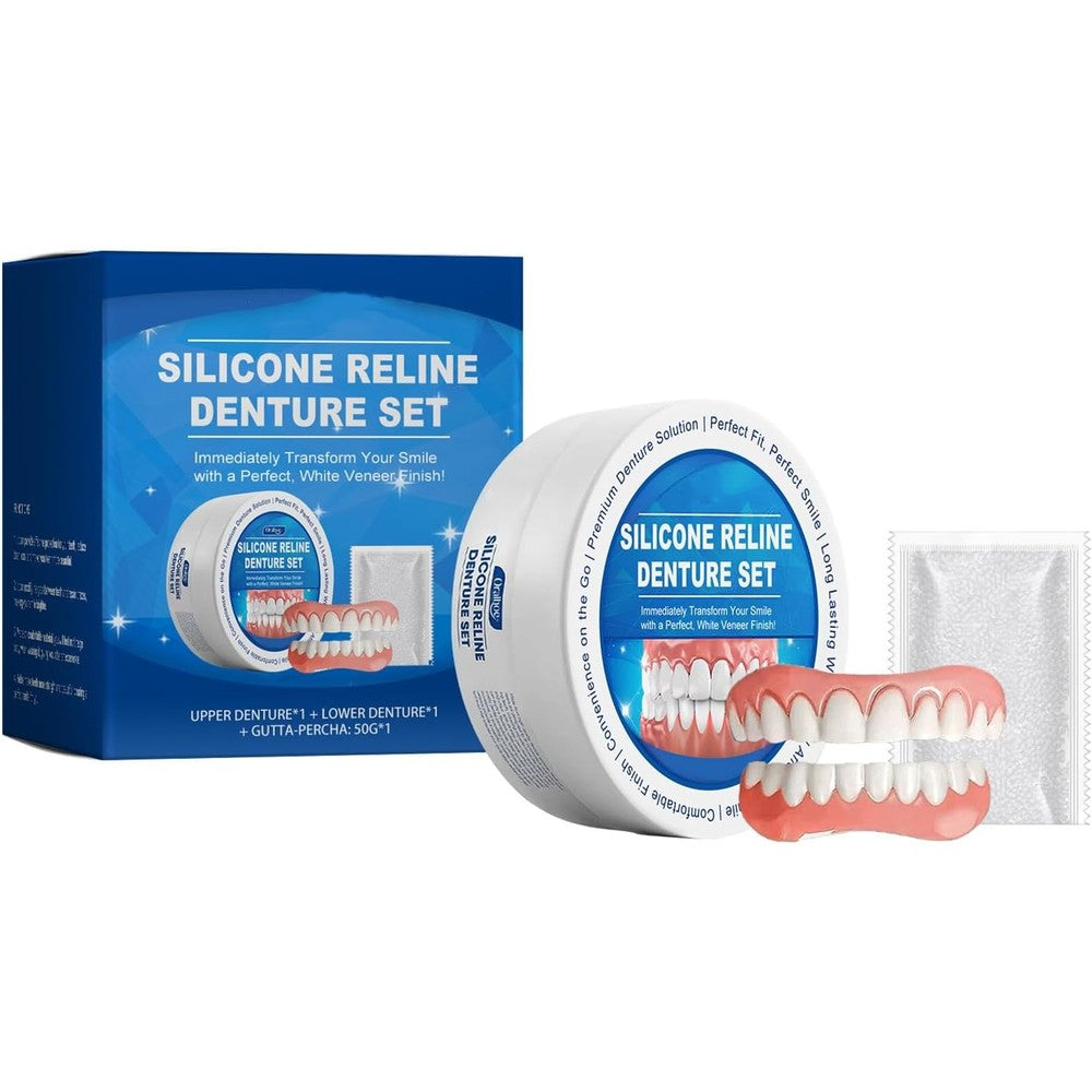 Silicone Reline Denture Set, Upper and Lower Dentures with Gutta-Percha, Complete Teeth Veneer Kit