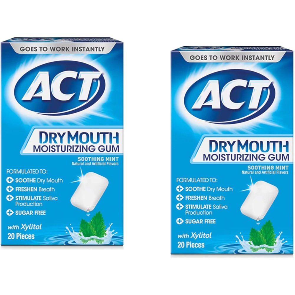 ACT Dry Mouth Moisturizing Gum Soothing Mint front packaging view
