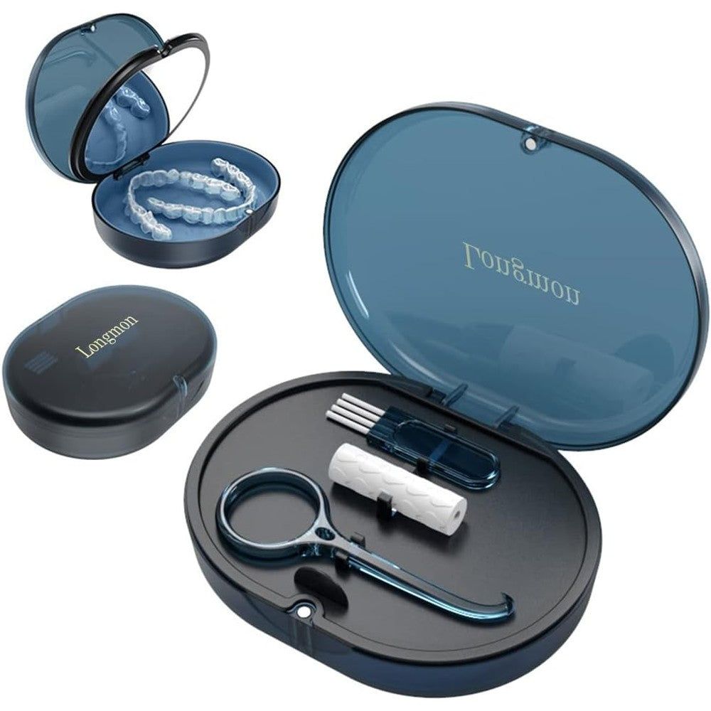 Longmon double-layer retainer case front view with cleaning tools