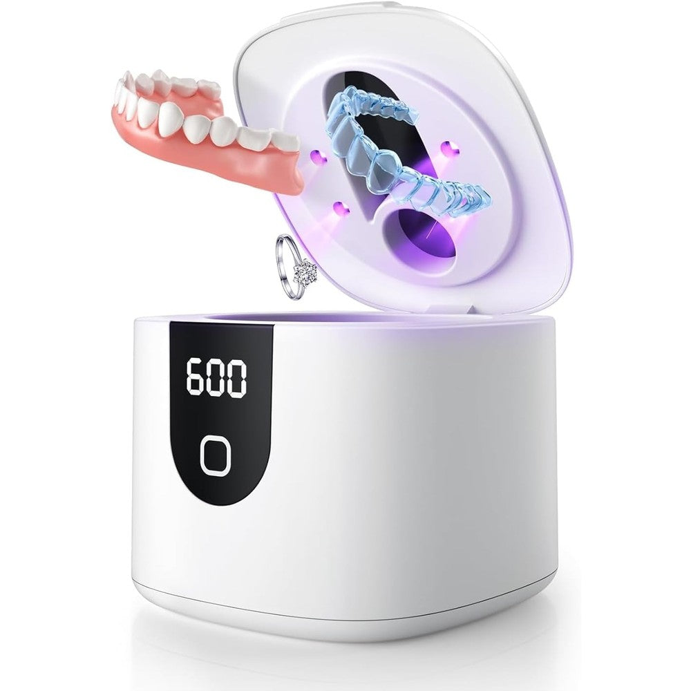 Enhanced Ultrasonic Retainer Cleaner, 2X Efficiency, 45kHz Dentures Cleaner Machine with UV Lights&4 Clean Modes, Retainer Cleaner Case for Aligner, Nightguard, Mouth Guards, Jewelry, Rings, etc