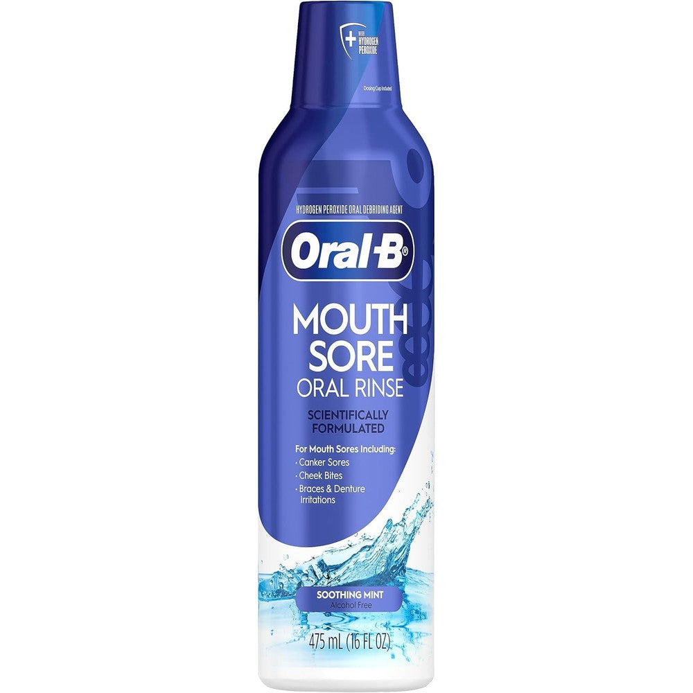 Oral-B Mouth Sore Special Care Oral Rinse 473ml front bottle view for canker sore relief