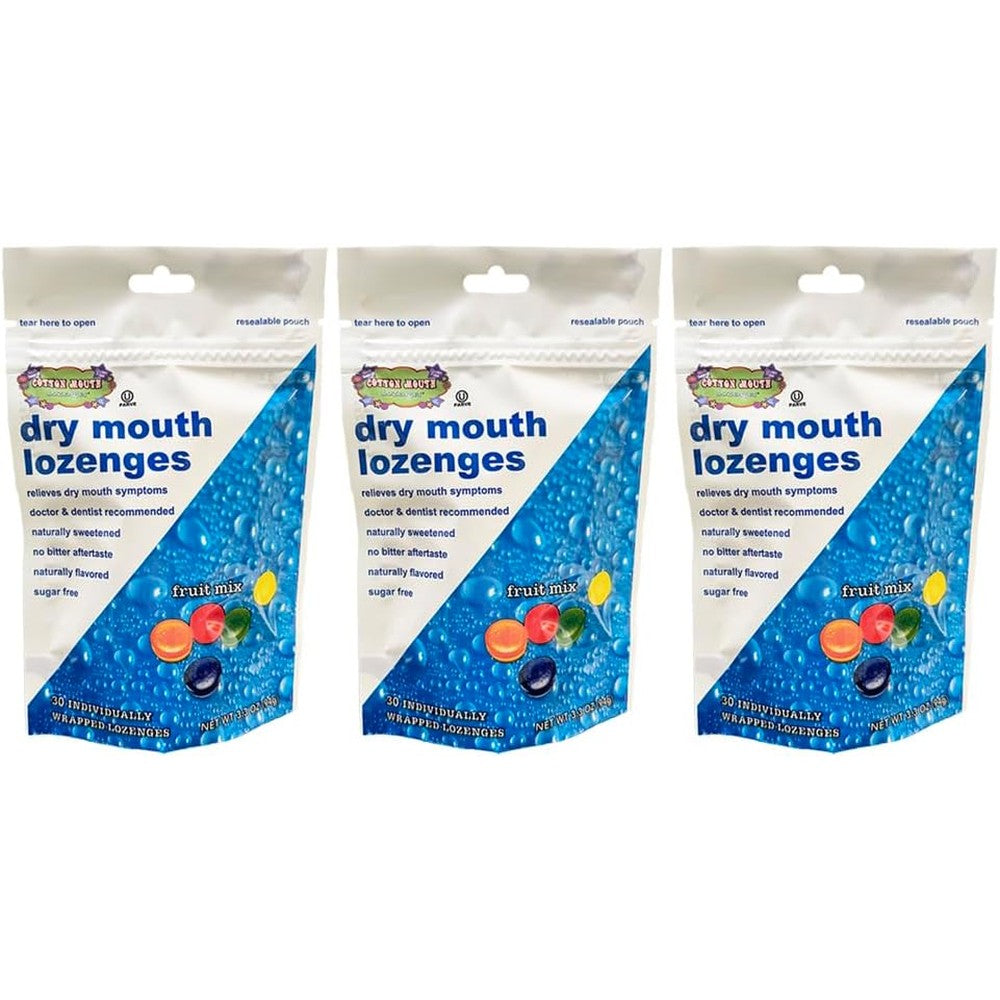 Cotton Mouth Lozenges Fruit Mix 3-Pack front view of resealable bag