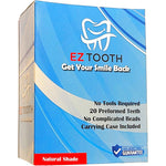 Amazing Temporary Tooth EZ replacement kit front view showing 20 preformed cosmetic teeth and storage case