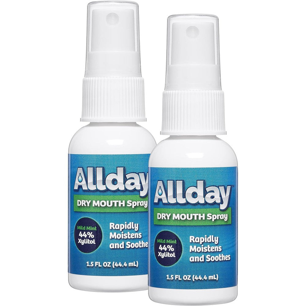 Allday Dry Mouth Spray pack of two front view for oral hydration.