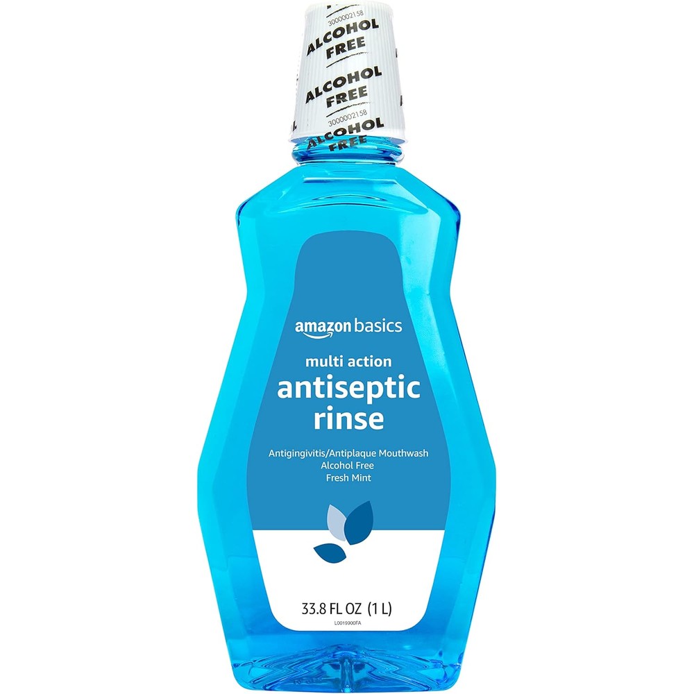 Amazon Basics Multi Action Antiseptic Rinse, Alcohol Free, Fresh Mint, 1 Liter, 33.8 Fluid Ounces, 1-Pack (Previously Solimo)