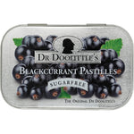 Doolittle Sugar Free Soft Fruit Pastilles Blackcurrant Flavor front view of portable metal tin