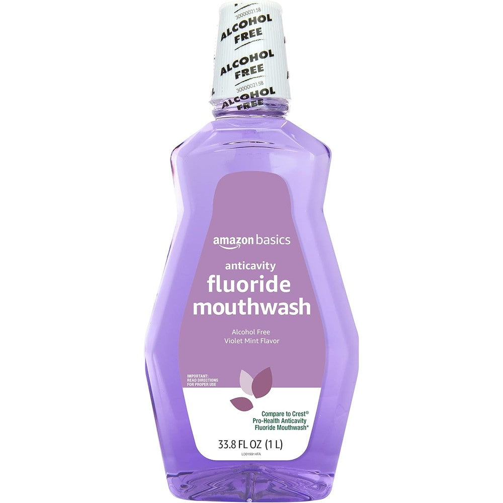 Amazon Basics Anticavity Fluoride Mouthwash, Alcohol Free, Violet Mint, 1 Liter, 33.8 Fluid Ounces, 1-Pack (Previously Solimo)