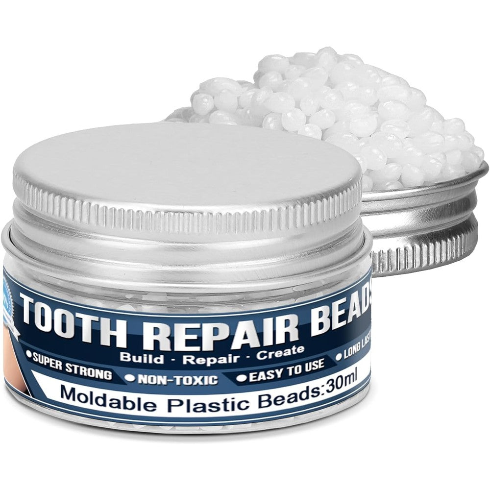 BwondMand tooth repair kit front view showing the thirty milliliter bottle of moldable dental beads for temporary teeth replacement.