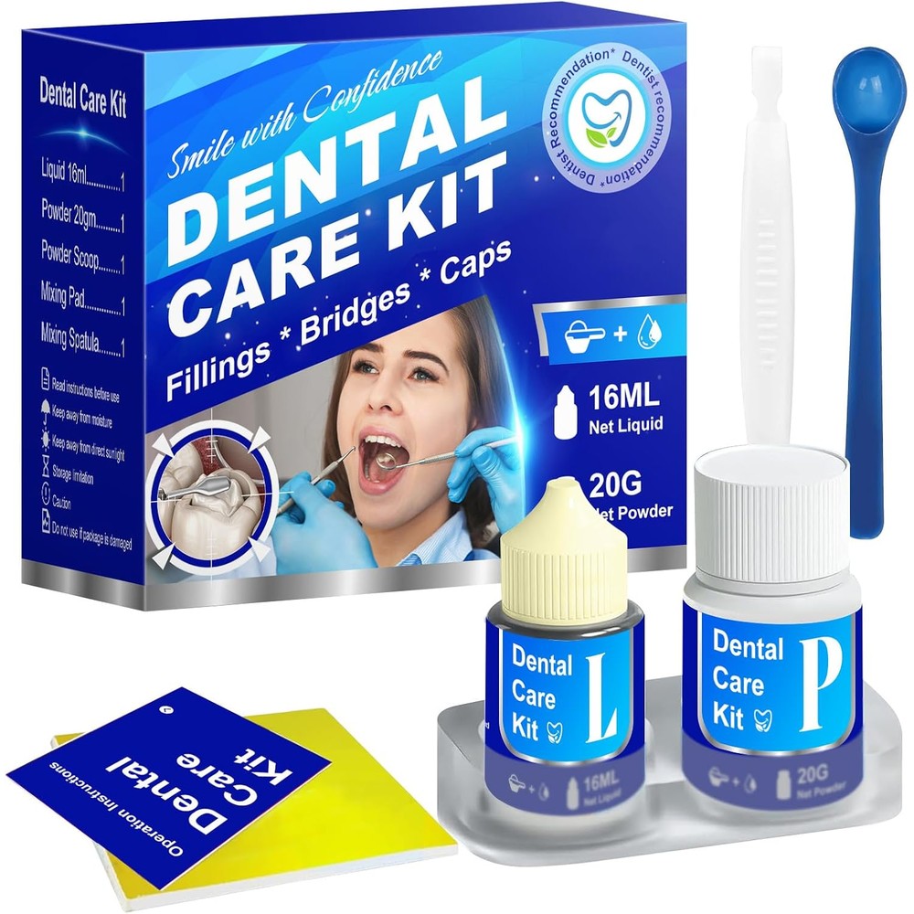 Biemdderk dental repair kit front view showing powder and liquid