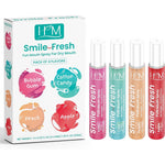 Happy Moms HM Dry Mouth Fun Flavoured Spray four pack front view showcasing variety of fruit and candy flavours for instant oral hydration.