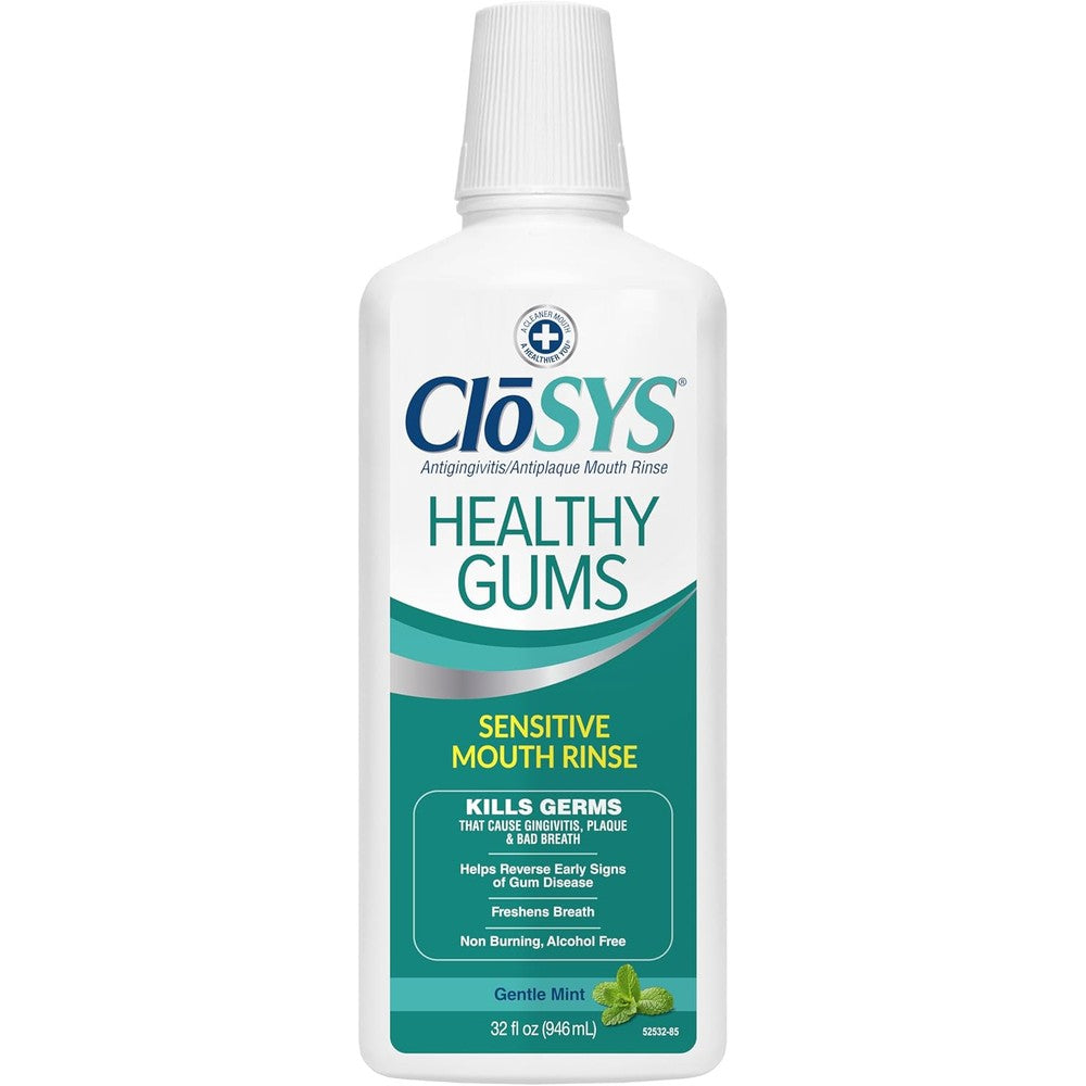 CloSYS Healthy Gums Mouthwash 32 Fl Oz, Antiplaque, Anti-Gingivitis Mouthwash, Non-Burning, Non-Irritating