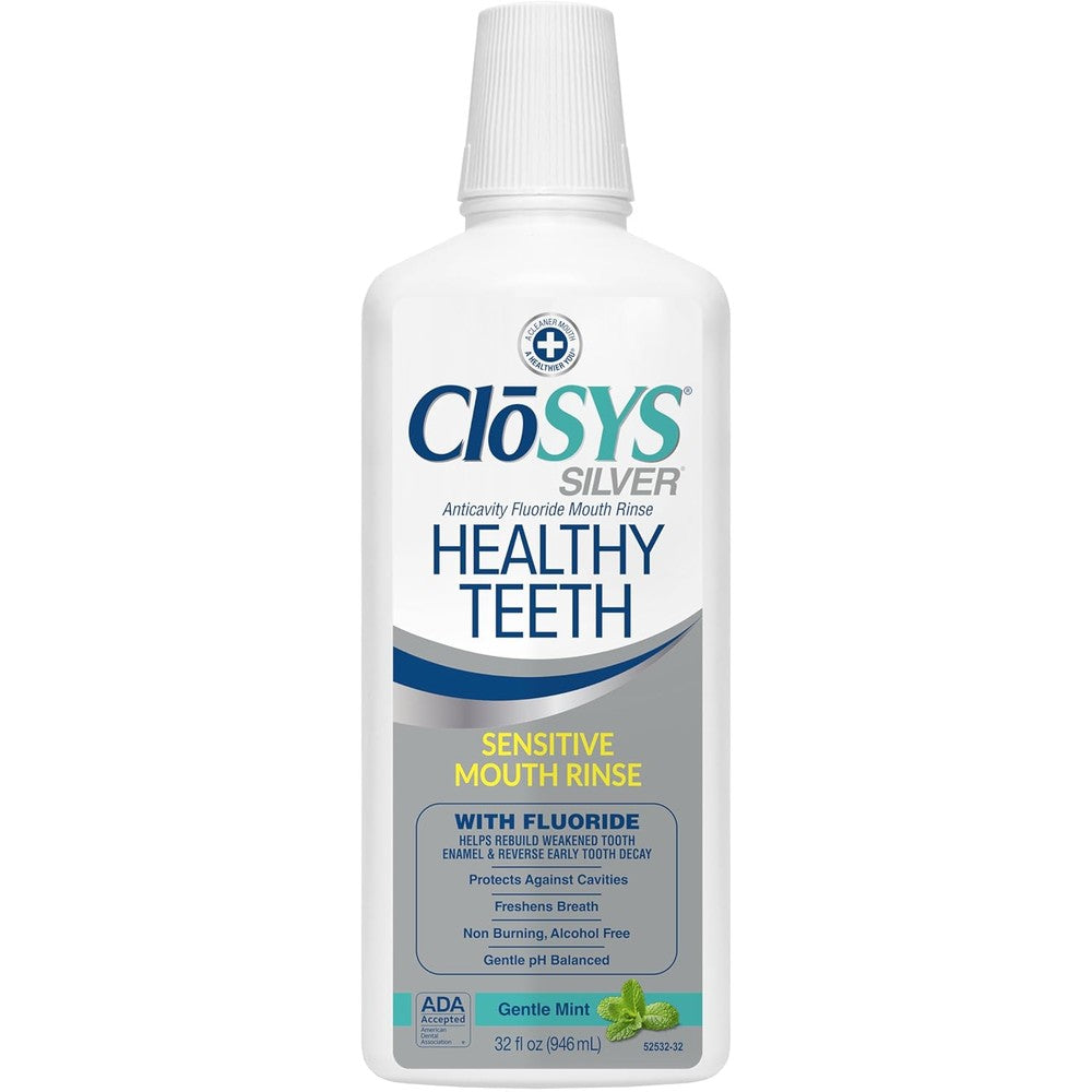 Closys Healthy Teeth Anti-Cavity Oral Rinse Mouthwash with Fluoride, Non-Burning, Non-Irritating – 32 Fl Oz