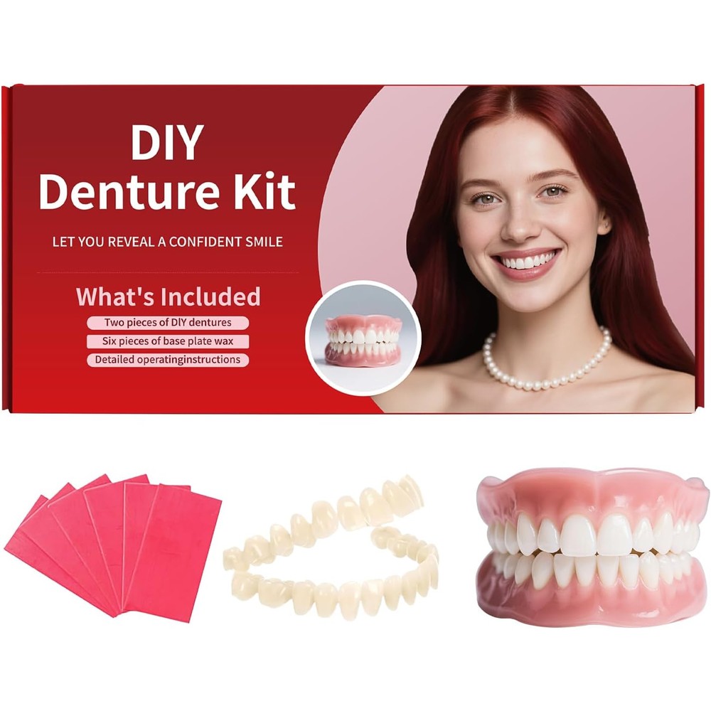 Dentures DIY Kit: Full Set Top & Bottom Fake Teeth for at-Home Smile Enhancement - Easy & Universal Fit-AK02