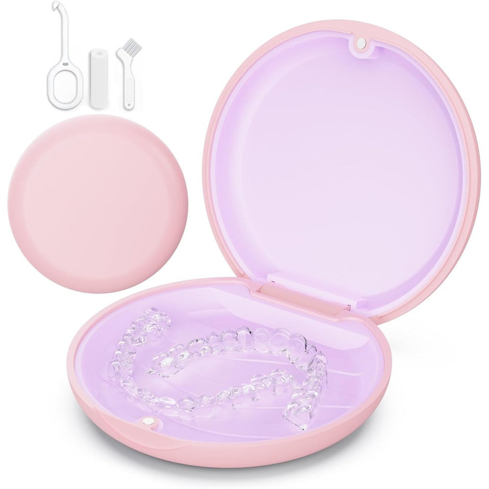 VCAREU retainer case front view pink slim orthodontic box