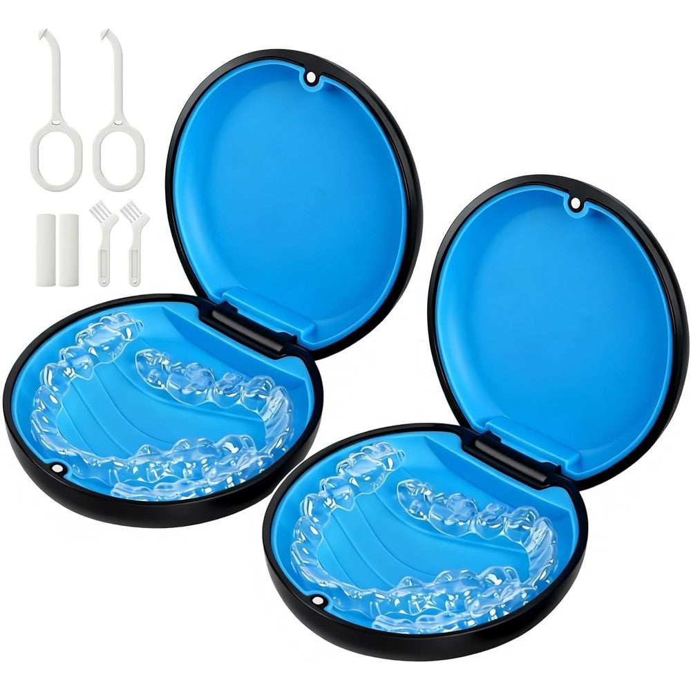 HEMILAB 2 Pack Retainer Case front view showing the sleek black exterior and premium magnetic closure design.