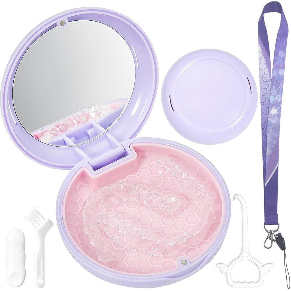 Gaboolo retainer case purple pink front view showing compact slim design