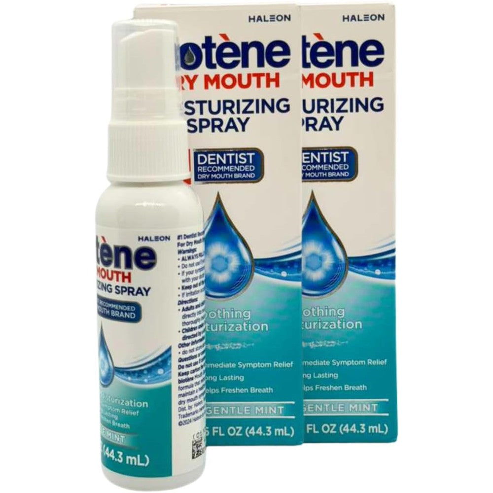 Biotene moisturizing dry mouth spray gentle mint front view bottle packaging