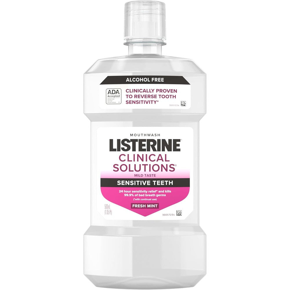 Listerine Clinical Solutions Sensitive Teeth Mouthwash front view packaging