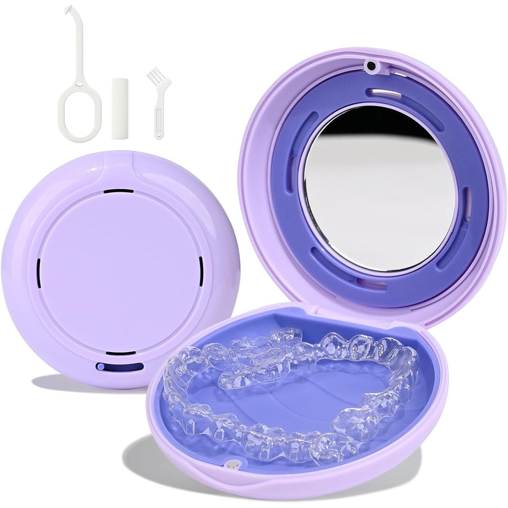 HEMILAB® Retainer Case, Slim Aligner Case with Mirror, Compatible with Invisalign, Cute Retainer Orthodontic Box with Vent Holes, Purple