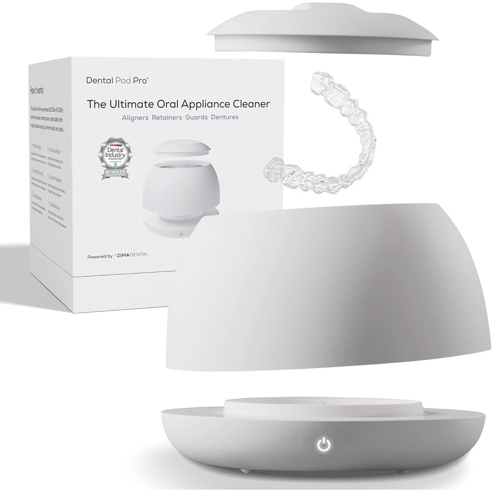 Zima Dental Pod PRO ultrasonic cleaner machine front view showing premium arctic white design