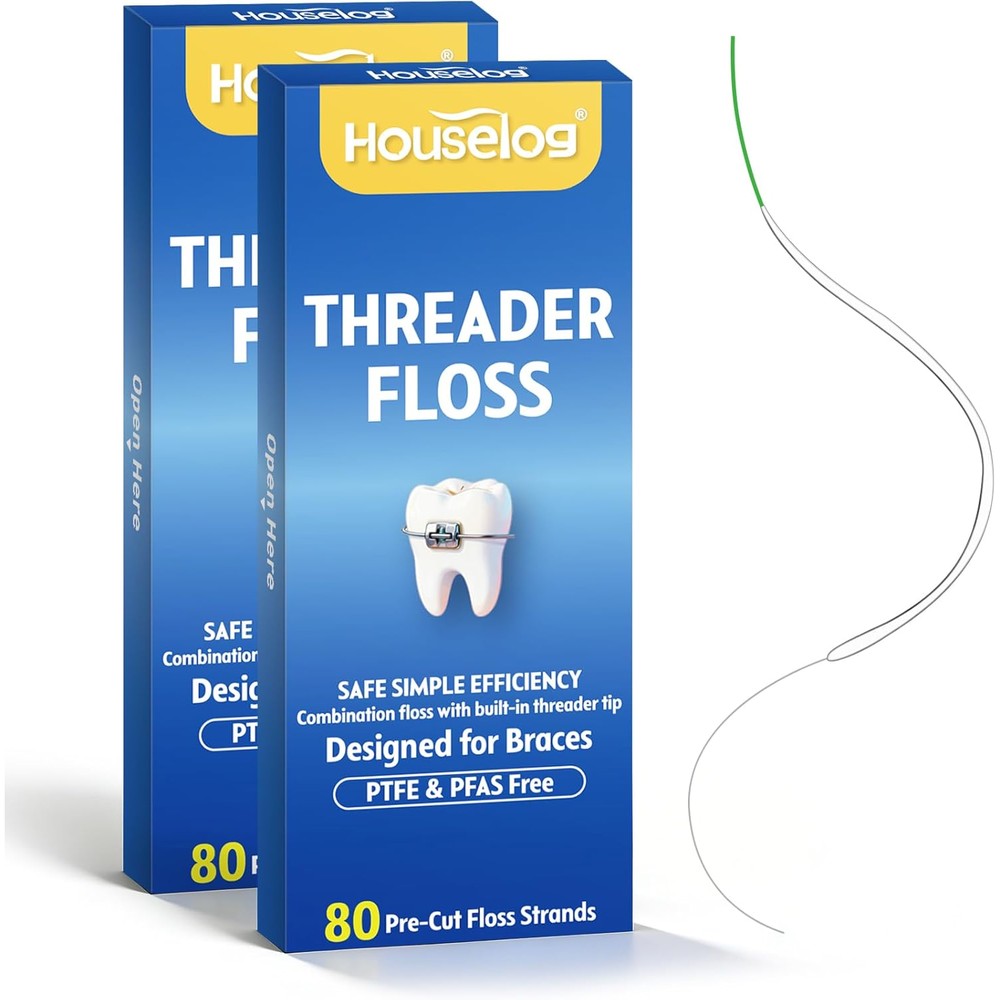 Houselog 3-in-1 dental floss threaders 160 count box front view