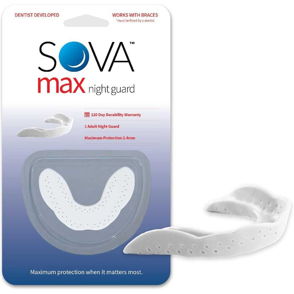 SOVA Max Night Guard - 2.4mm Thin - Custom-Molded Fit - Protects Against Nighttime Teeth Grinding & Clenching - Odor & Taste Free - Remoldable Up to 20 Times - Non Toxic