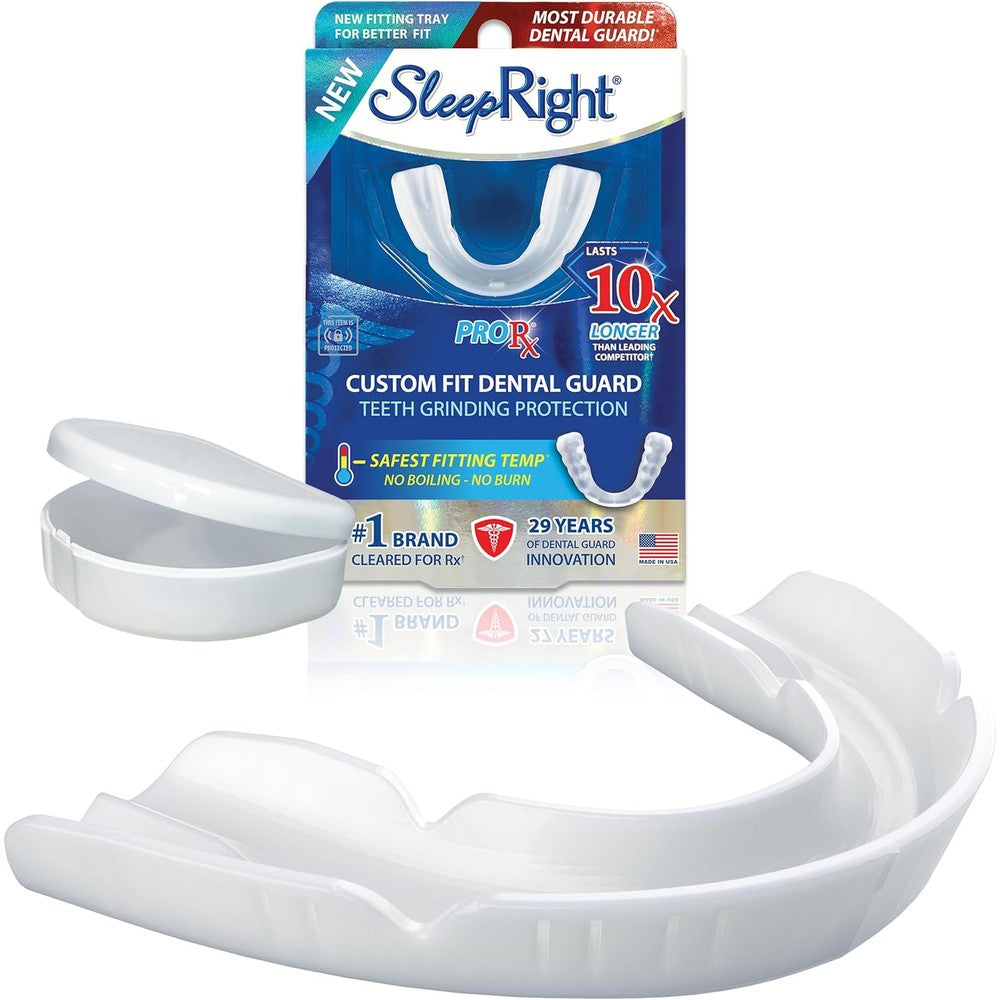 SleepRight ProRx Custom Dental Guard front view of packaging and device