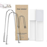 Pink Woolf Stainless Steel Tongue Cleaner front view pack of two with travel cases