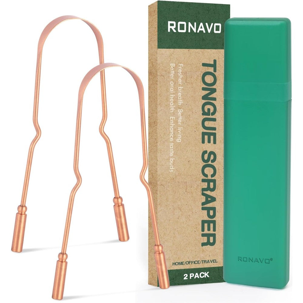 RONAVO copper tongue scraper front view of the two pack set
