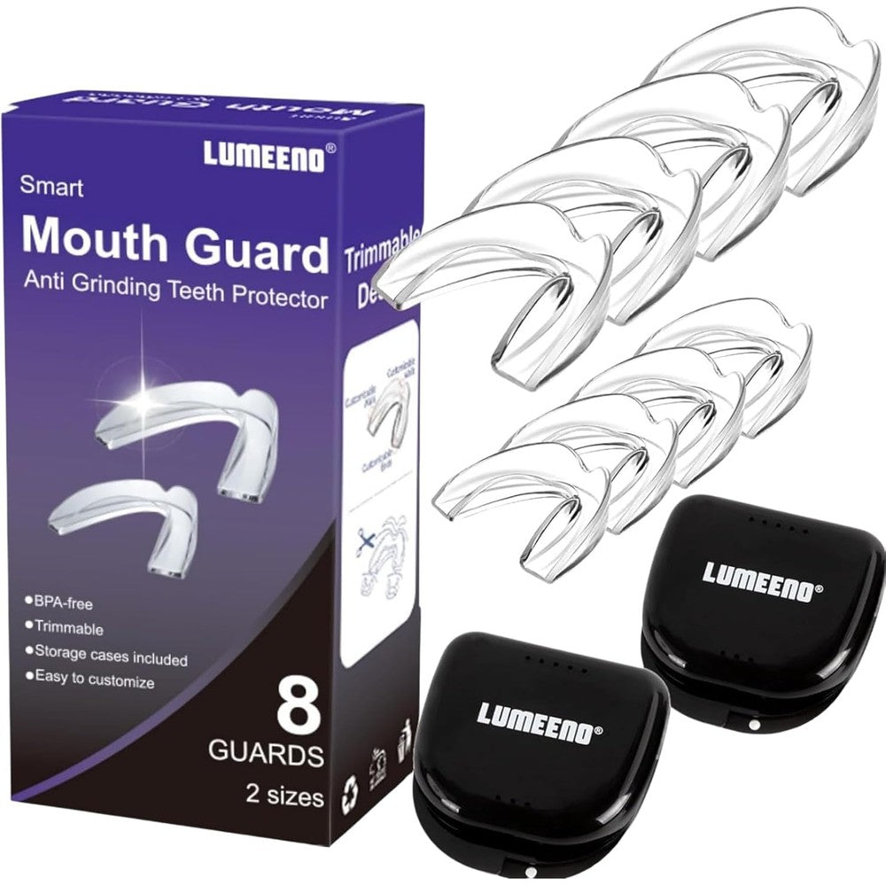 Night Guards for Teeth Grinding – Custom Fit Mouth Guard for Sleeping, 8 Moldable Dental Guards + 2 Travel Cases, BPA-Free, Trimmable