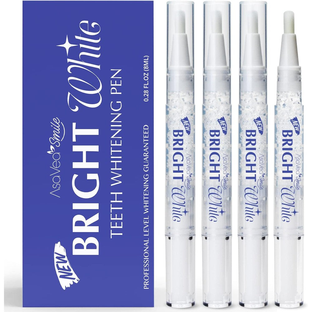 AsaVea Smile Teeth Whitening Pen four pack set front view showing precise brush tip