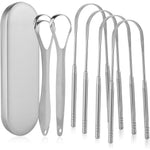 Aussumy stainless steel tongue scraper front view showing premium metal oral hygiene tools