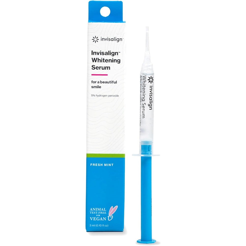 Invisalign Teeth Whitening Serum front view showing three milliliter applicator syringe for clear aligners.