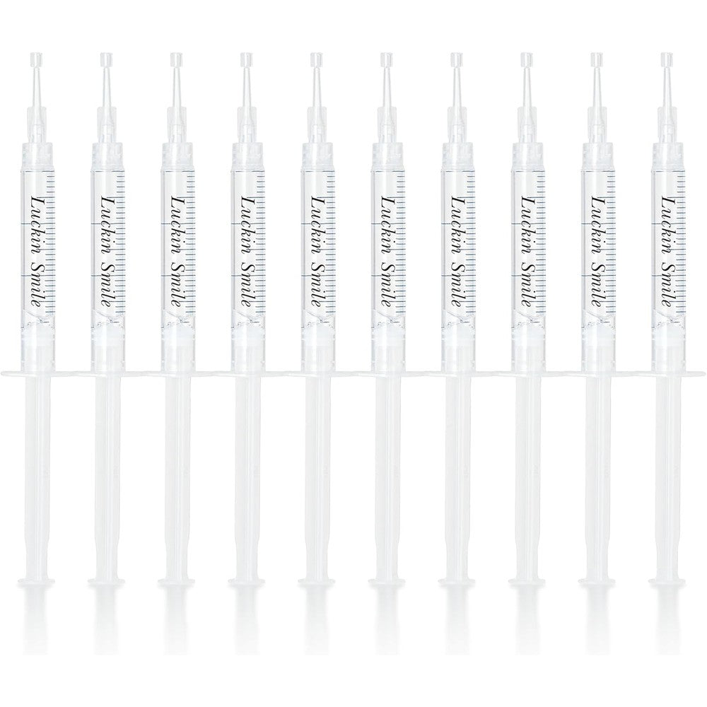 Luckin Smile teeth whitening gel syringes front view showing ten pack refill kit.