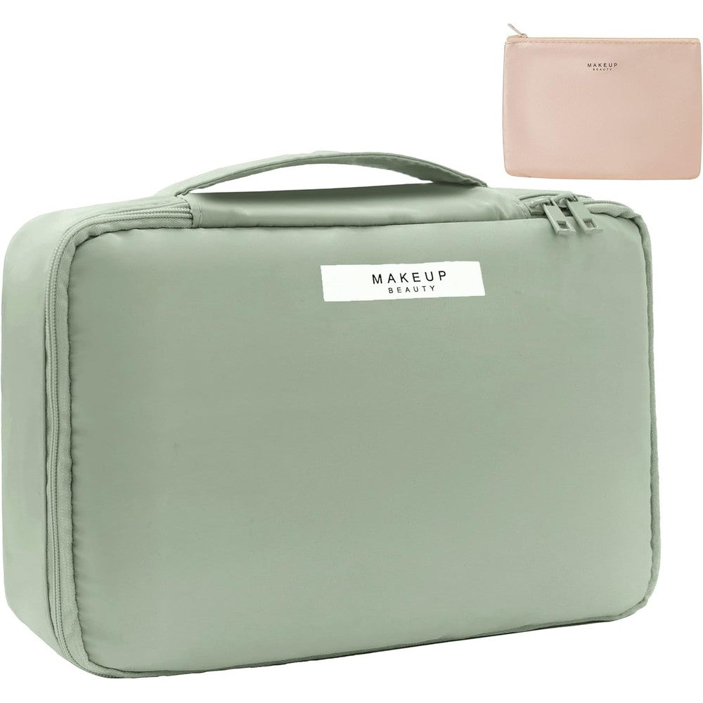 Queboom Travel Makeup Bag in green front view