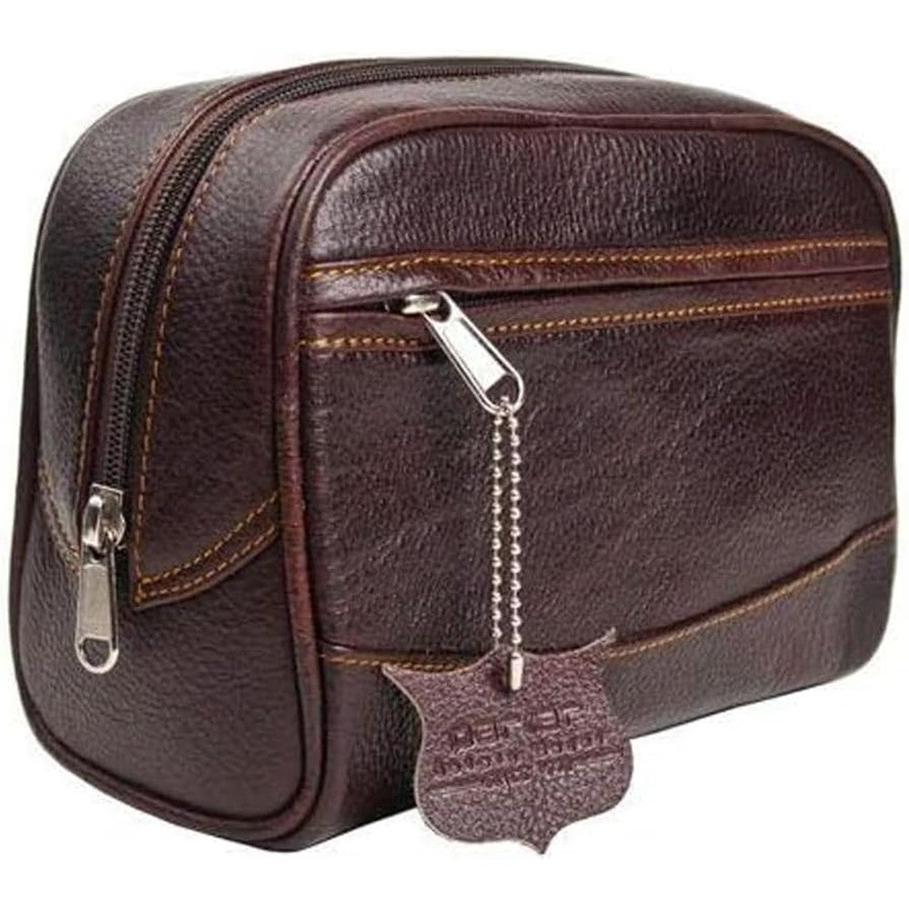 Parker Safety Razor handmade buffalo leather travel toiletry bag front view