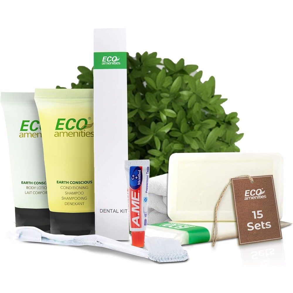 Eco Amenities 60 piece travel toiletries kit front view