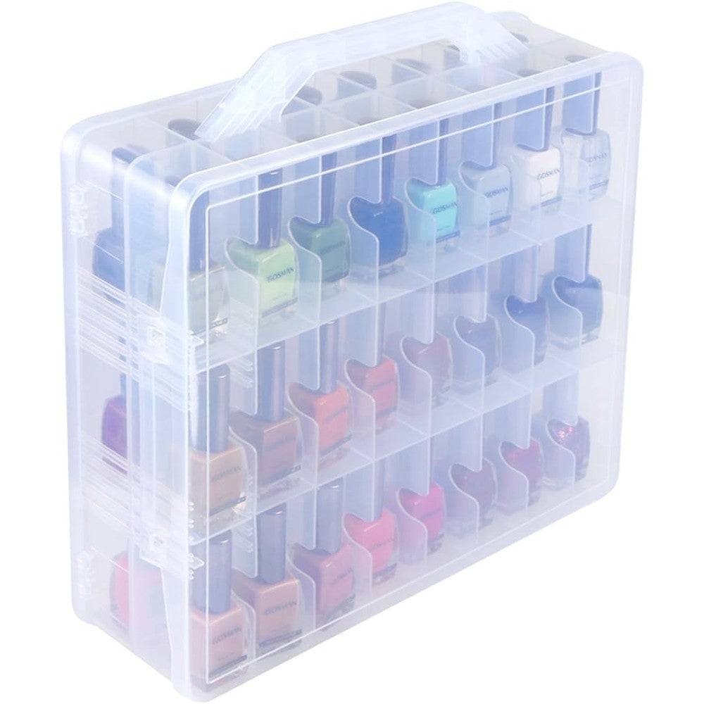 Kissbuty Universal Nail Polish Holder Organizer front view displaying filled clear compartments
