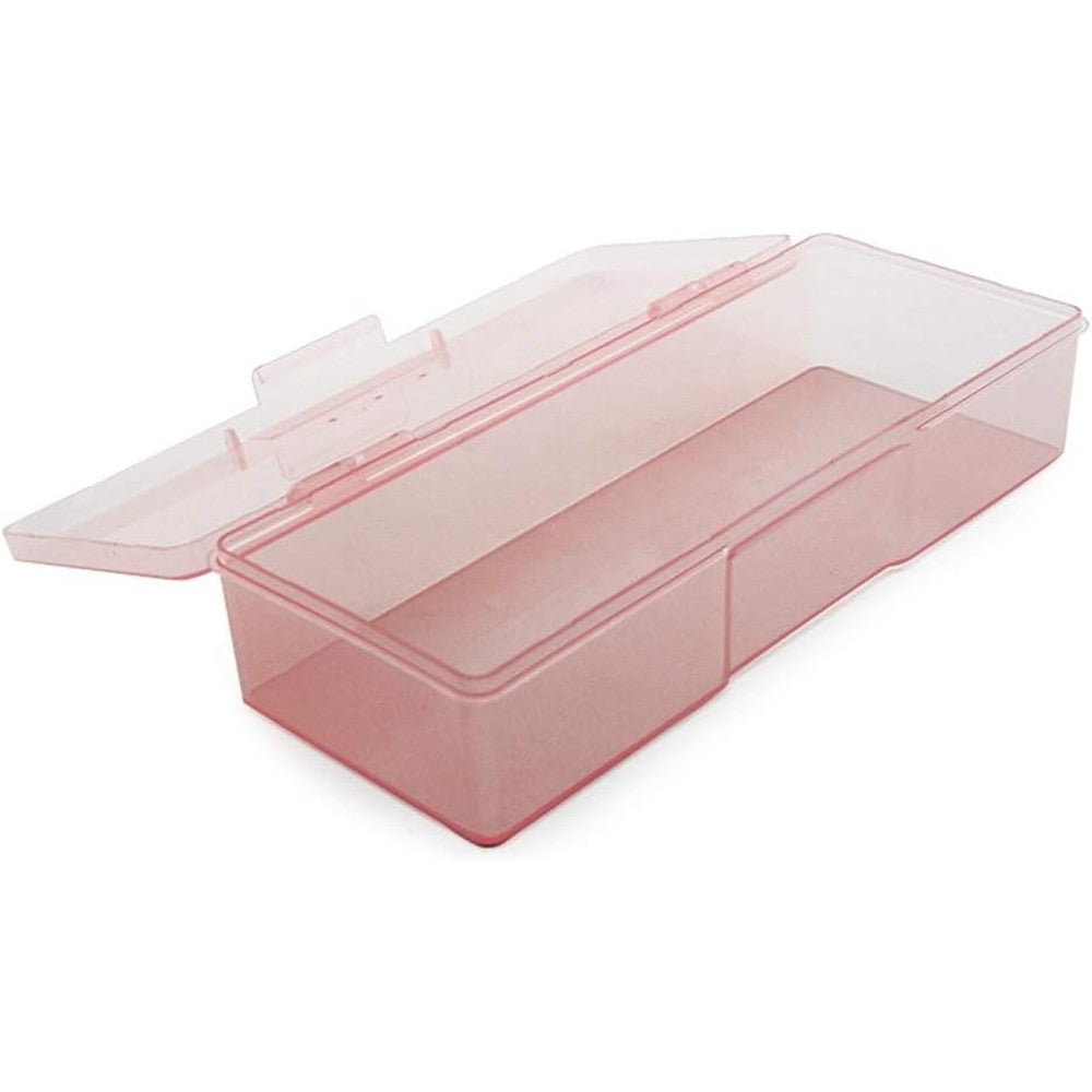 Rolabling transparent pink nail art storage case front view closed containing manicure tools