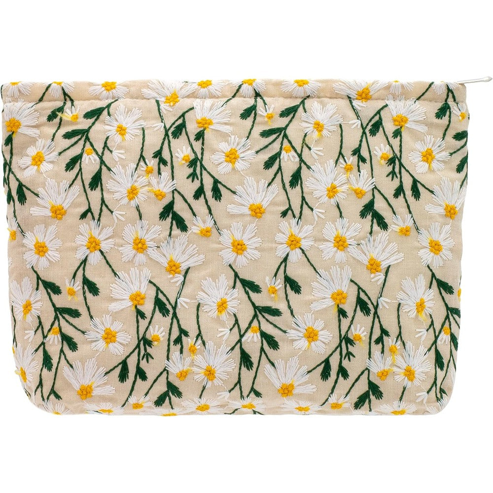 Pazimiik daisy white floral canvas cosmetic pouch front view