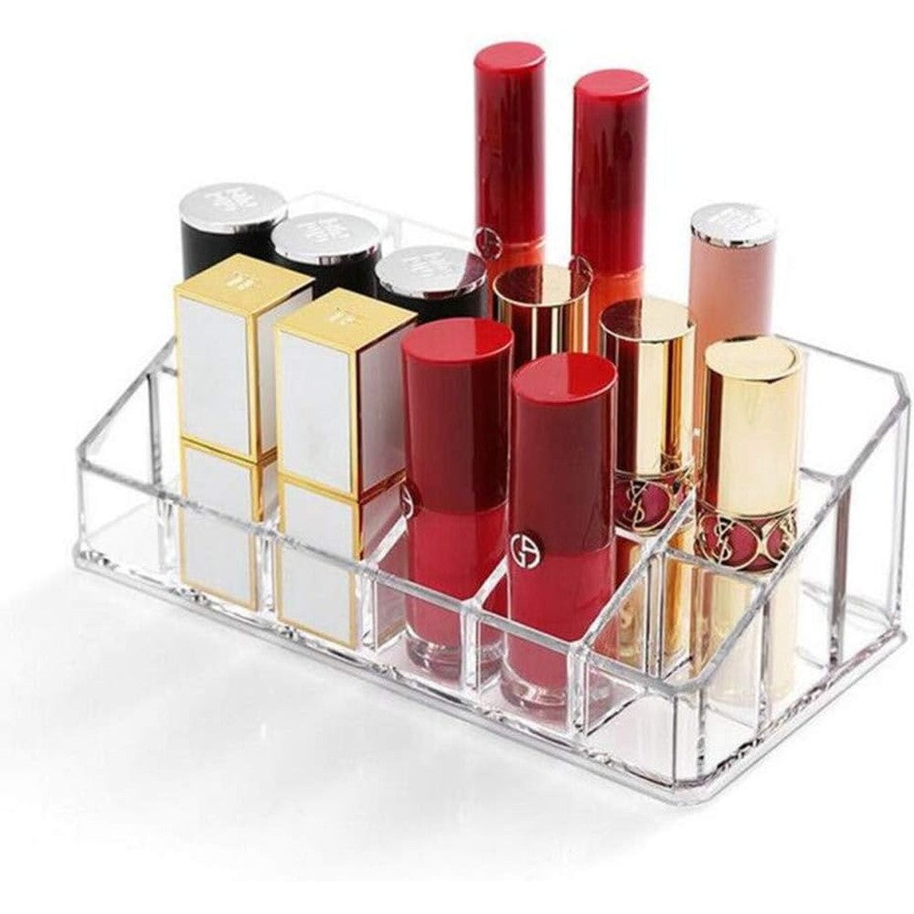 Weiai lipstick holder 18 spaces lipgloss organizer front view showing multi level clear slots.