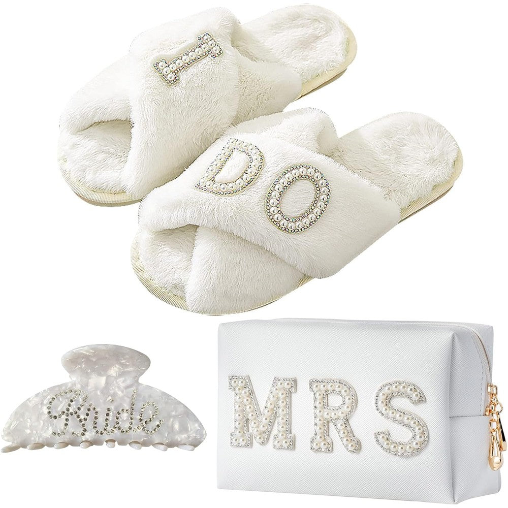 Tkifoda Bride To Be Gift Set front view with bag slippers and clip