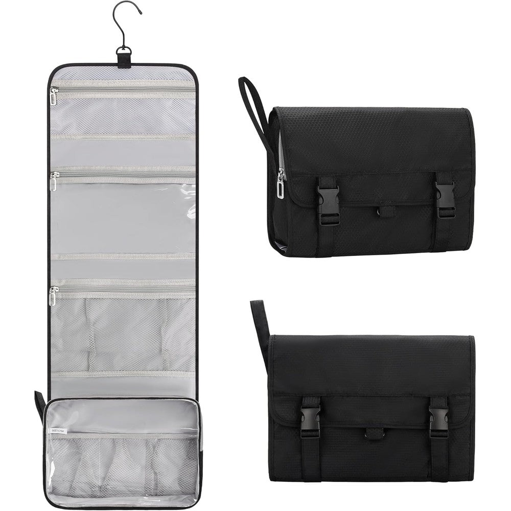 Relavel hanging toiletry bag black front view for travel