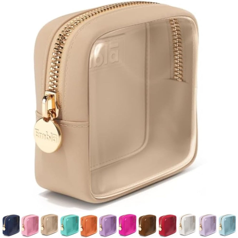 Embla London clear makeup bag in sand color front view